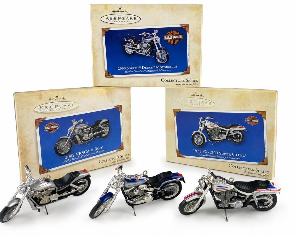 Vintage Hallmark Harley Davidson Motorcycle Milestones Ornaments Lot of 3 Boxed